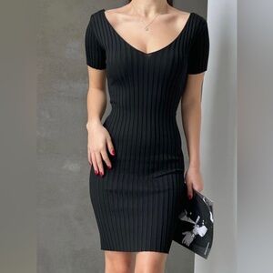 Hera Collection Black Ribbed Mini Dress